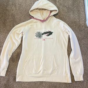 The North Face Beige Hoodie with Pink Details